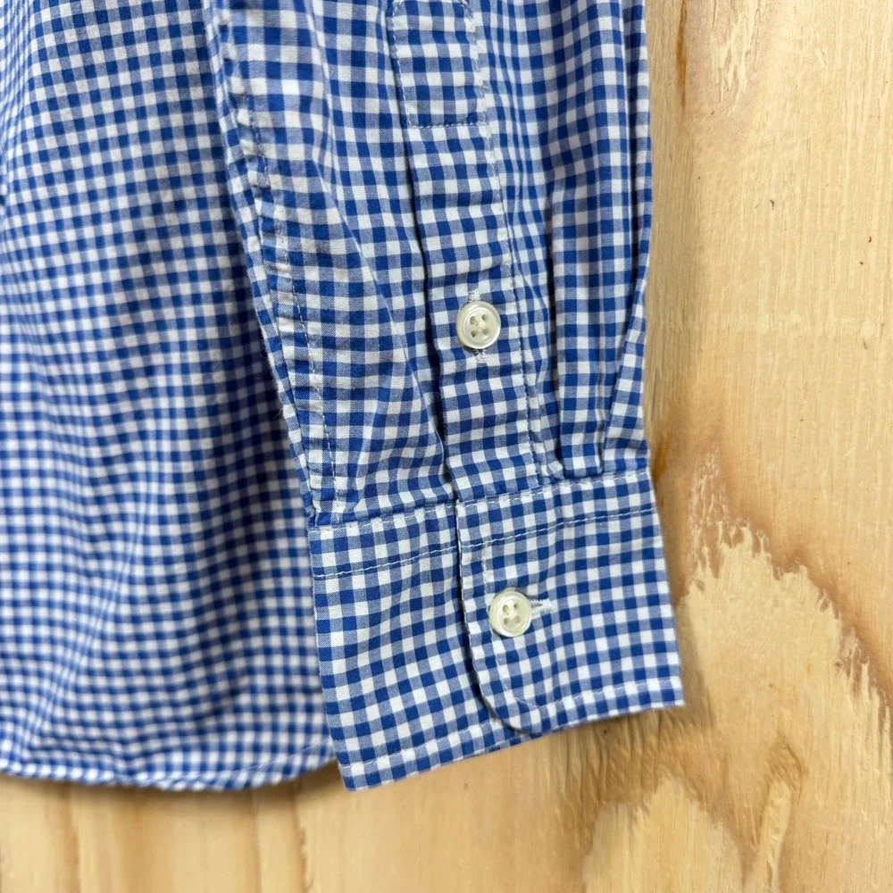 Ralph Lauren Button Down Shirt Kids Sz 8 Blue Gingham Polo Pony Natural Stretch